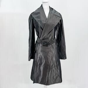 Burberry Trench Coat Raincoat Black Sz 8 Long Womens Shiny Belt Authentic Jacket